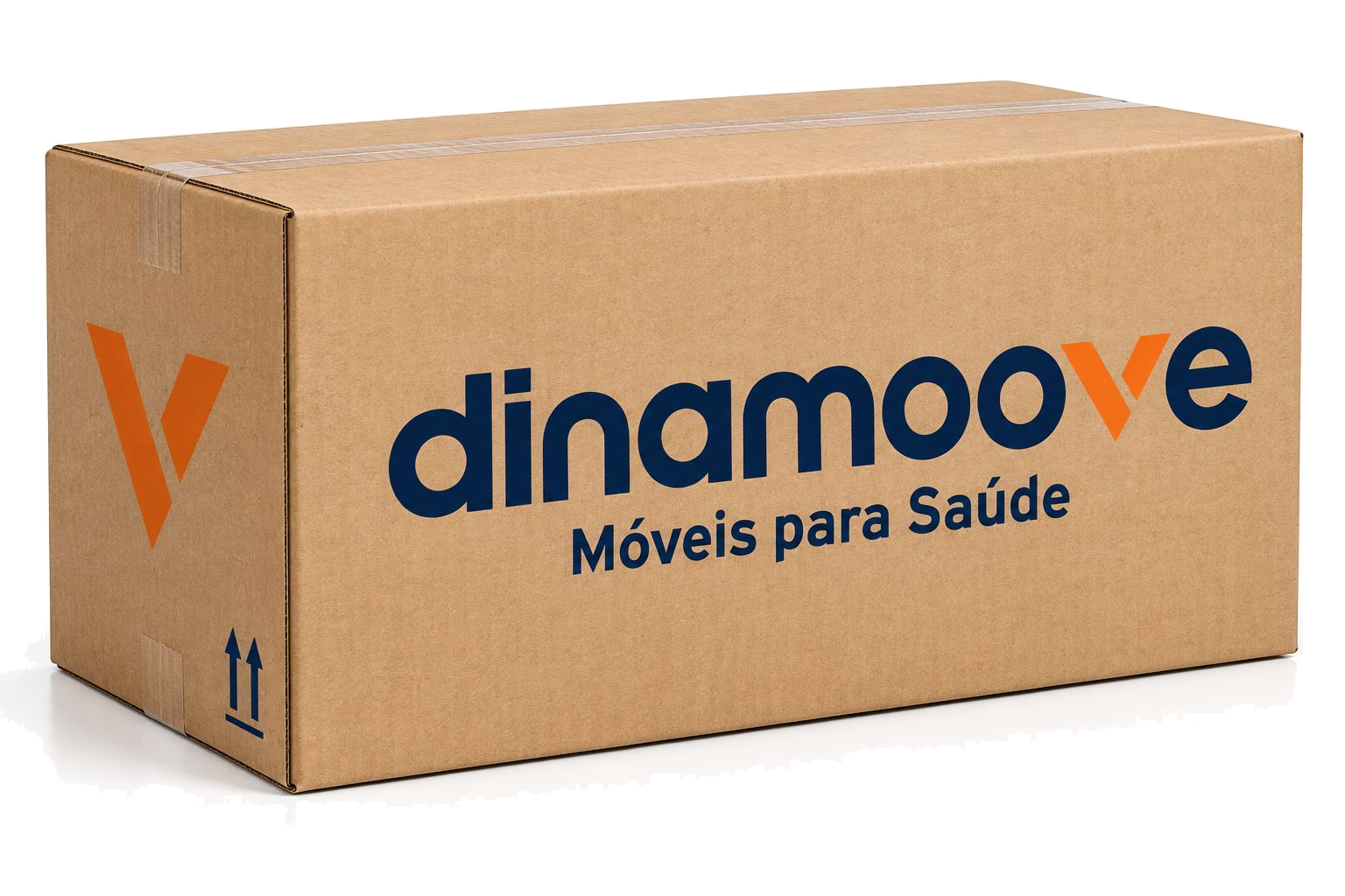 Embalagem kraft da Dinamoove com logotipo navy e laranja