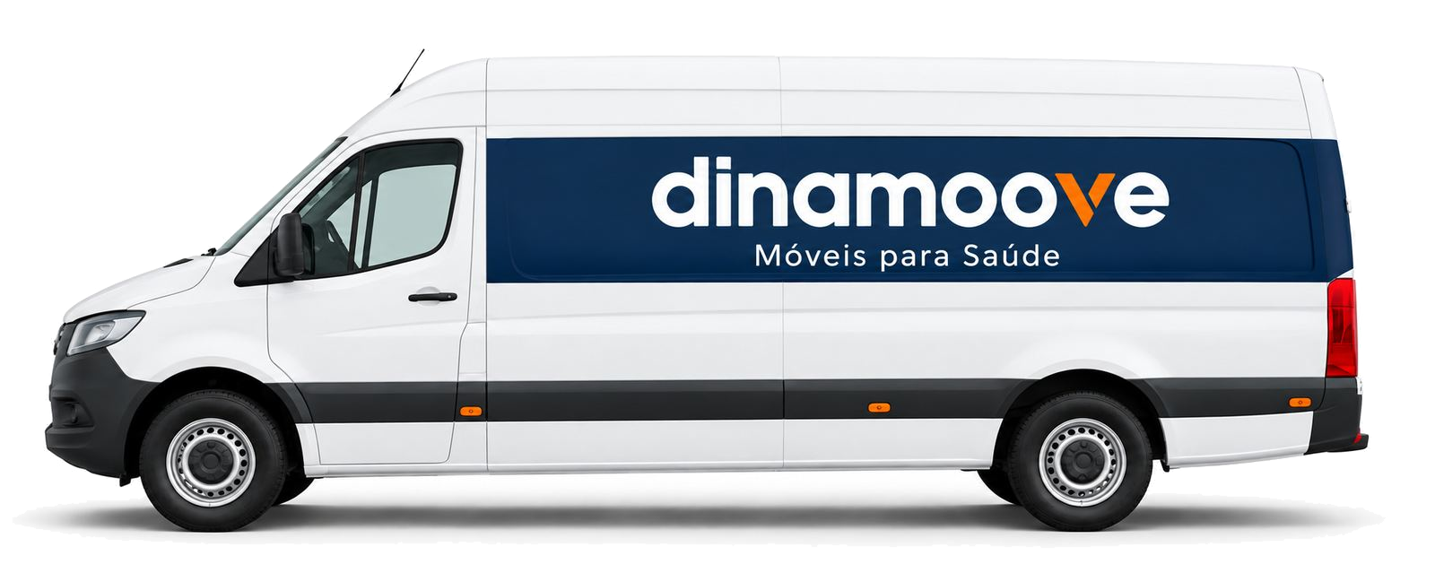 Furgão branco com a faixa navy e o logotipo Dinamoove